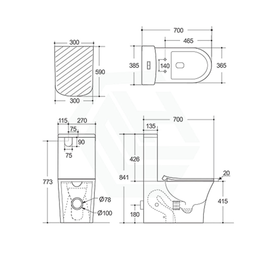 Lukka Orta 700x385x415mm Gloss White Tornado Rimless Back to Wall Toilet Suite