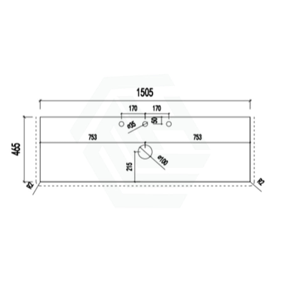 Lukka 20mm Thick Calacatta Night Zero Silica Engineer Stone Top with Center Waste Hole,  12 /10/2 O'clock Semi Drilled Tap Hole Available 605-1505mm