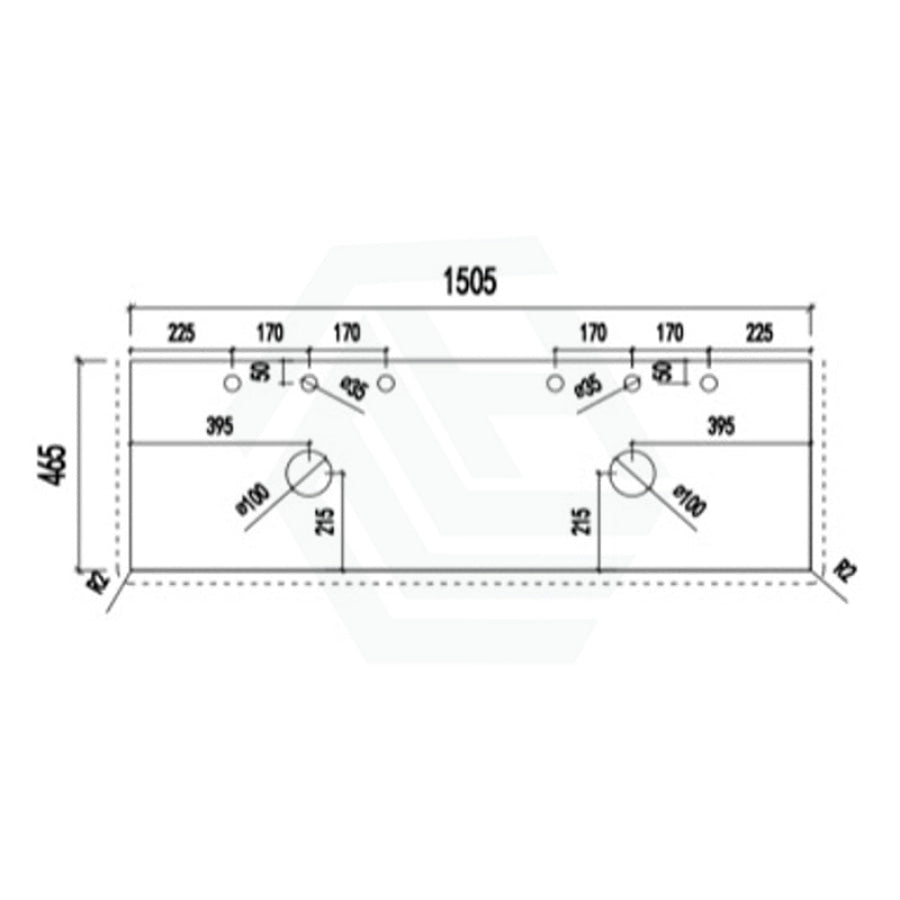 Lukka 20mm Thick Calacatta Night Zero Silica Engineer Stone Top with Center Waste Hole,  12 /10/2 O'clock Semi Drilled Tap Hole Available 605-1505mm