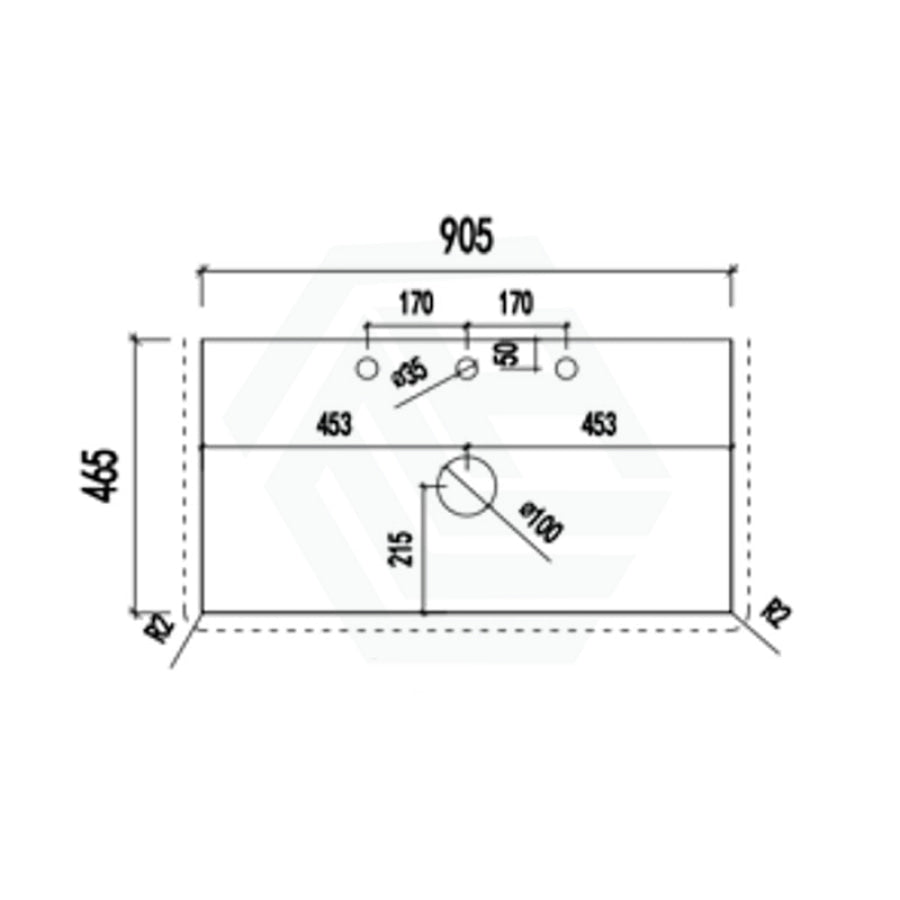 Lukka 20mm Thick Calacatta Night Zero Silica Engineer Stone Top with Center Waste Hole,  12 /10/2 O'clock Semi Drilled Tap Hole Available 605-1505mm