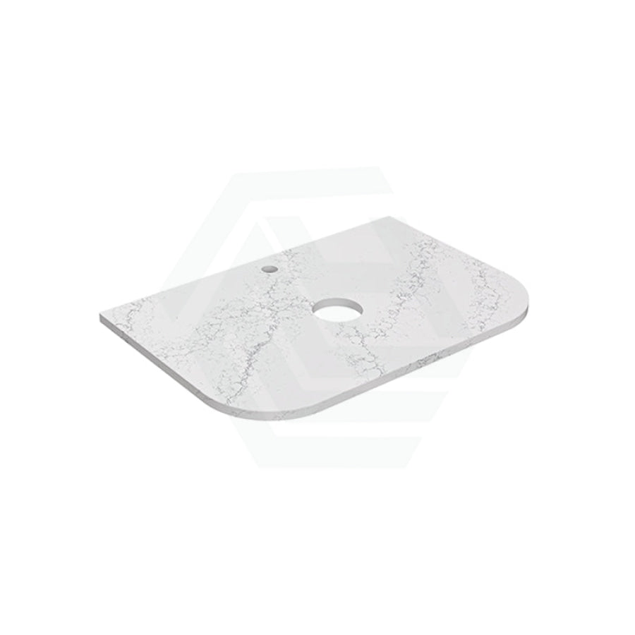 Lukka 20mm Thick Calacatta White Curved Edge Zero Silica Engineer Stone Top with Center Waste Hole,  12 /10/2 O'clock Semi Drilled Tap Hole Available 605-1805mm