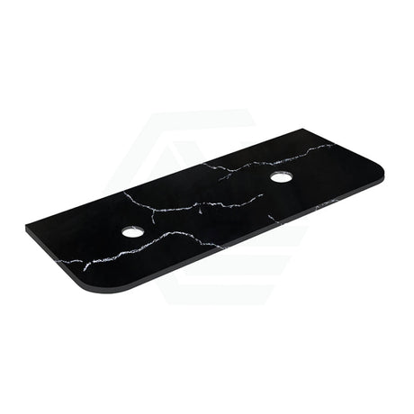 Lukka 12mm Thick Calacatta Night Curved Edge Solid Surface Stone Top with Center Waste Hole,  12 /10/2 O'clock Semi Drilled Tap Hole Available 605-1805mm