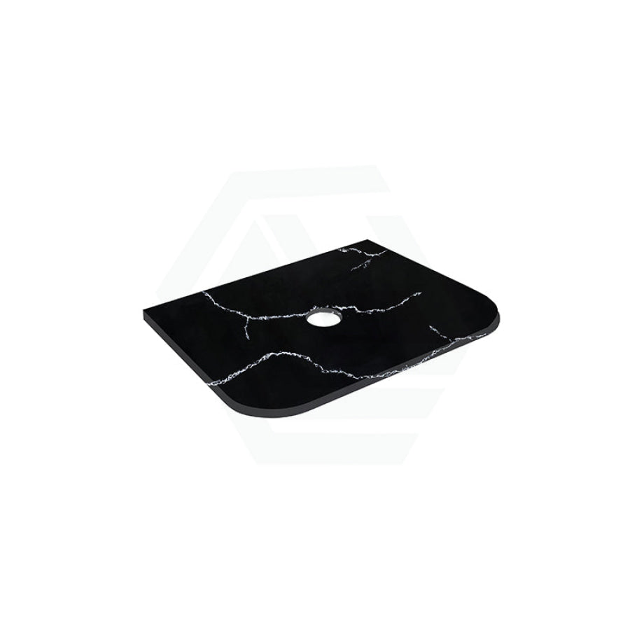 Lukka 12mm Thick Calacatta Night Curved Edge Solid Surface Stone Top with Center Waste Hole,  12 /10/2 O'clock Semi Drilled Tap Hole Available 605-1805mm