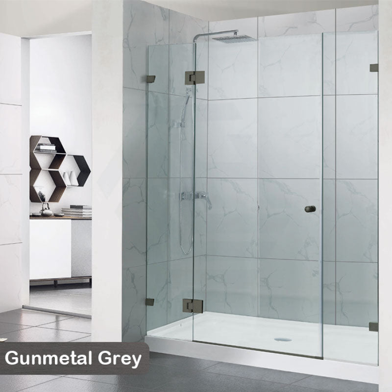 1090-2600Mm 3 Panels Wall To Shower Screen Frameless 10Mm Glass Gunmetal Grey Fittings