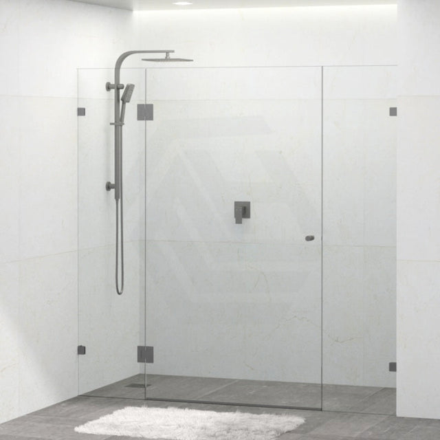 Tempered Glass Frameless Shower Screen Wall To Wall 3 Panels Gunmetal Grey