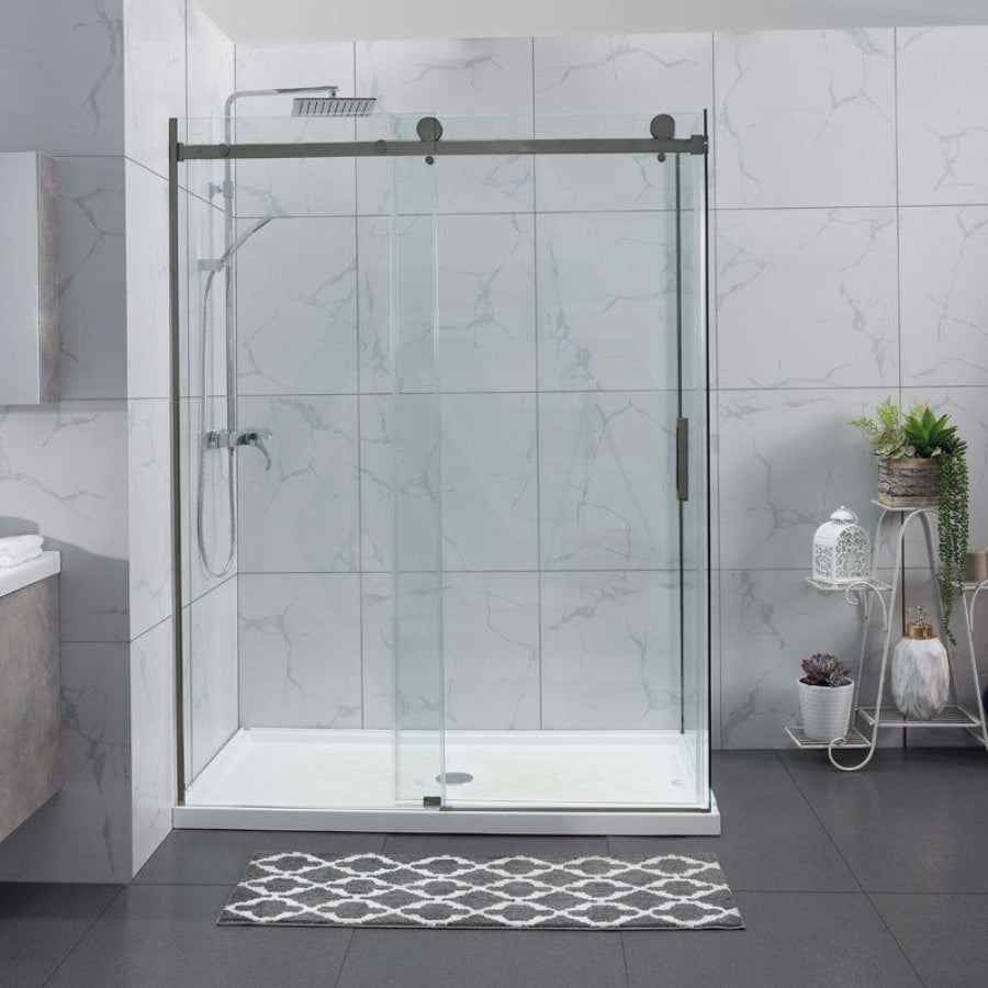 1180-2000X2000Mm Sliding Shower Screen L Shape Frameless Gunmetal Grey Square Handle 10Mm Glass