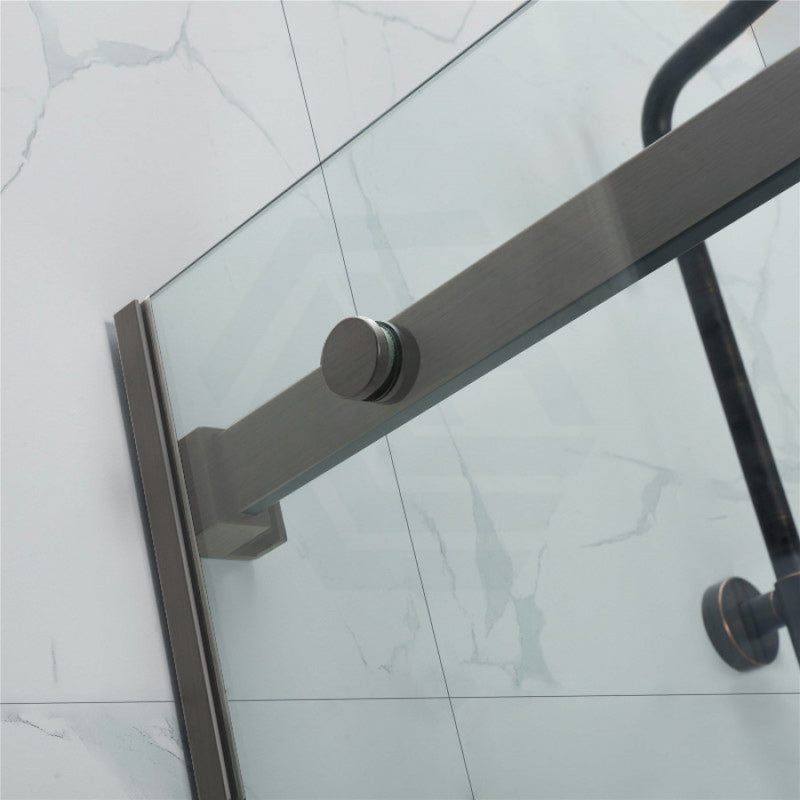 1180-2000X2000Mm Wall To Sliding Shower Screen Frameless Gunmetal Grey Square Handle 10Mm Glass