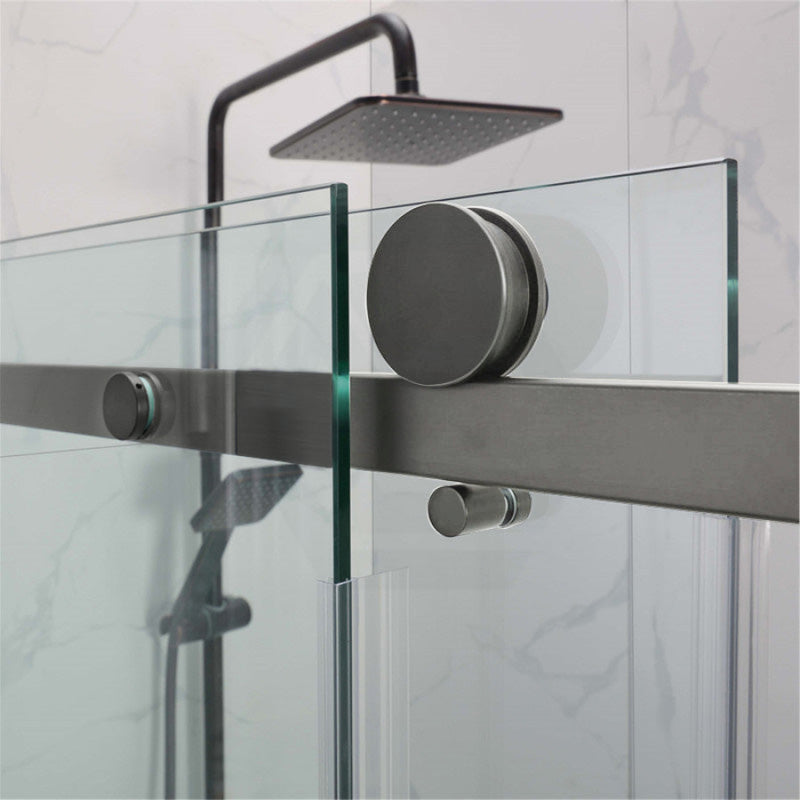 1180-2000X2000Mm Wall To Sliding Shower Screen Frameless Gunmetal Grey Square Handle 10Mm Glass