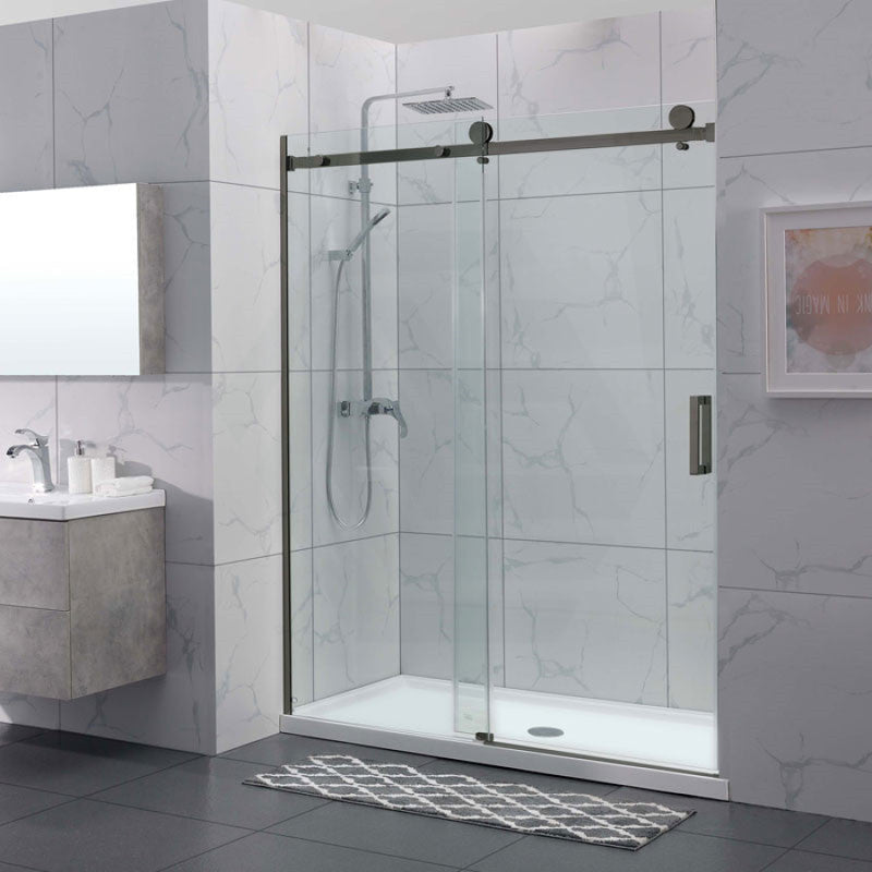 1180-2000X2000Mm Wall To Sliding Shower Screen Frameless Gunmetal Grey Square Handle 10Mm Glass