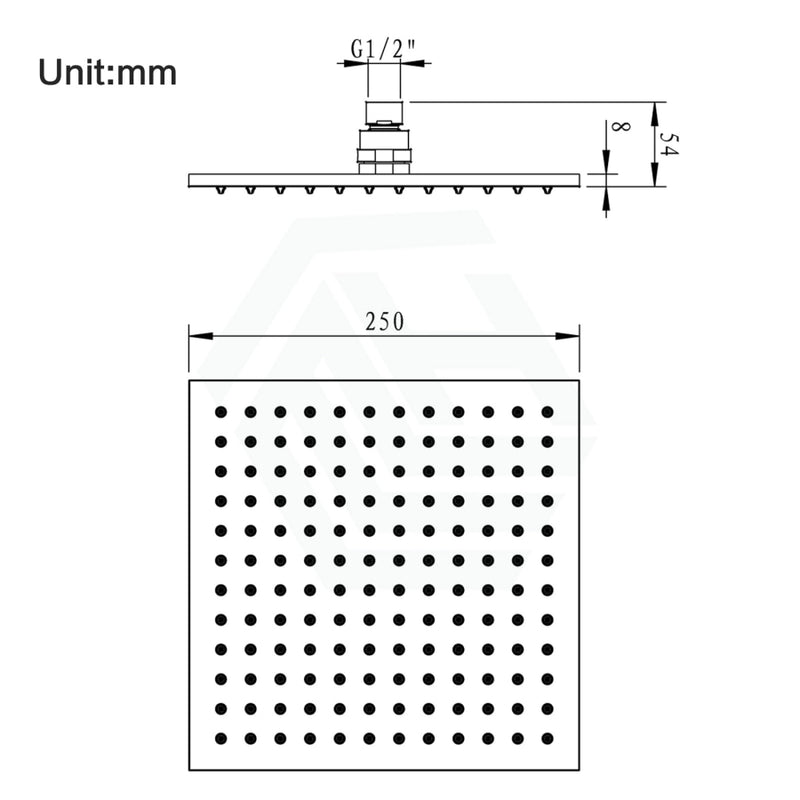 250Mm Gunmetal Grey Solid Brass Square Rainfall Shower Head For Bathroom