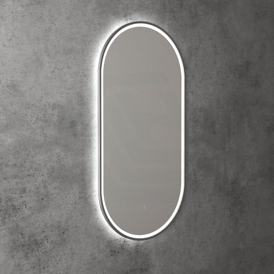 450X900Mm Beau Monde Led Mirror Oval Gunmetal Grey Framed Touch Sensor Backlit For Bathroom Mirrors