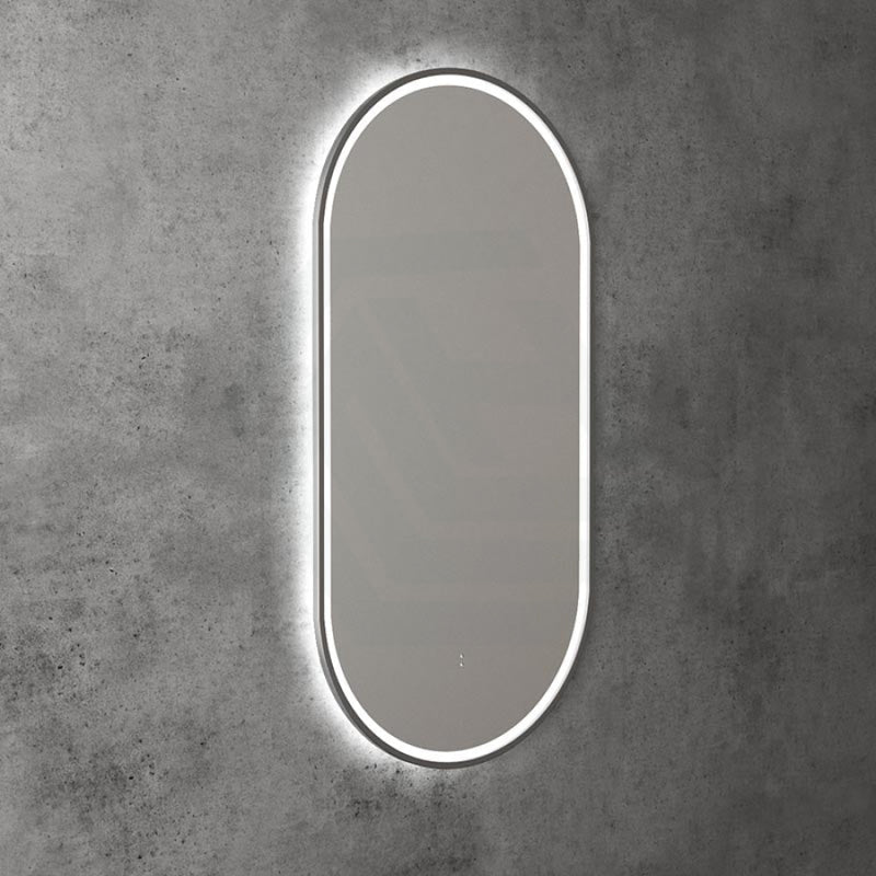 450X900Mm Beau Monde Led Mirror Oval Gunmetal Grey Framed Touch Sensor Backlit For Bathroom Mirrors