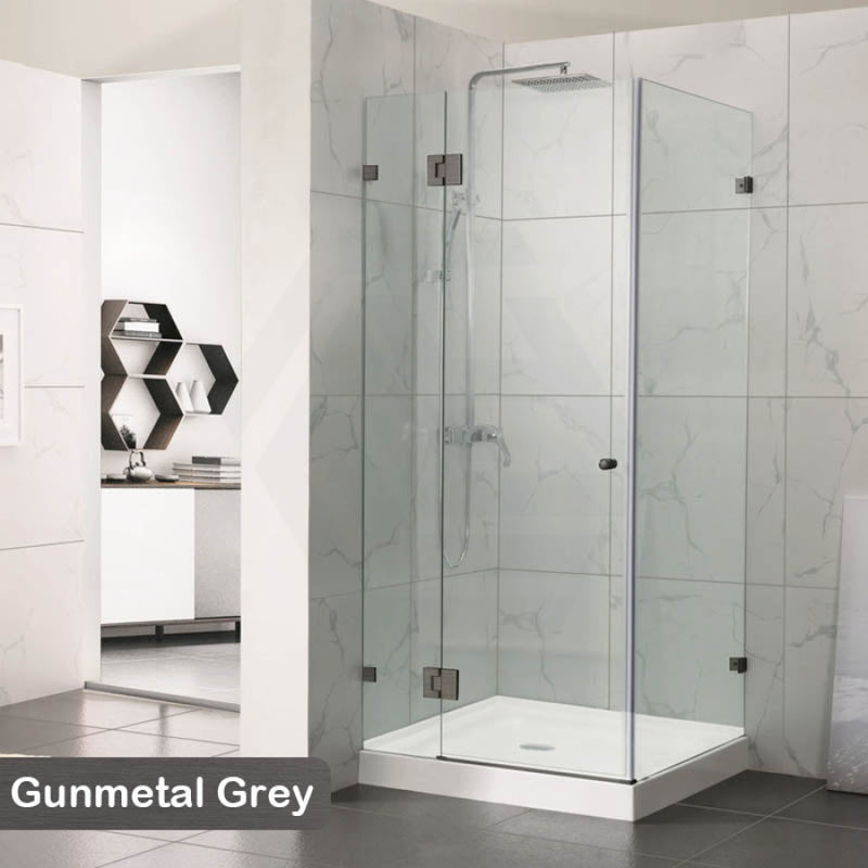 685-1400Mm L Shape Frameless Shower Screen Hinge Door Fix Panel Gunmetal Grey Fittings 10Mm Glass