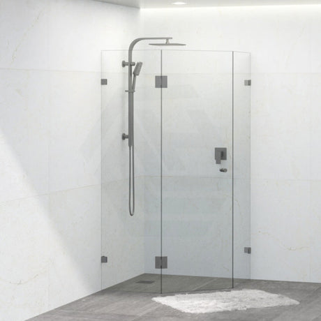 Tempered Glass Frameless Shower Screen Diamond Shape Pivot Door Gunmetal Grey