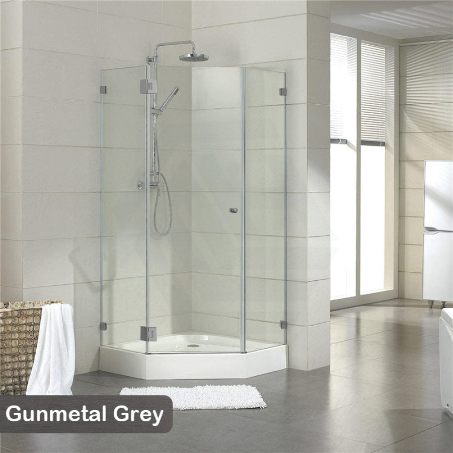 800~1150Mm Diamond Shape Shower Screen Pivot Door Gunmetal Grey Frameless 10Mm Glass 2000Mm Height