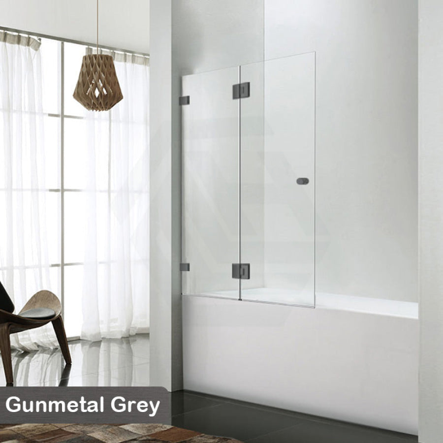 850/1000X1500Mm Fixed & Swing Bathtub Shower Screen 10Mm Tempered Glass Frameless Panel Gunmetal