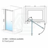 G#1(Gold) 850 - 1150X2000Mm Semi - Frameless Shower Screen Pivot Door Wall To Brushed Gold Fittings