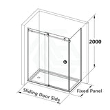 870-1180X2000Mm Gunmetal Grey Sliding Shower Screen L Shape Frameless Square Rail 10Mm Glass