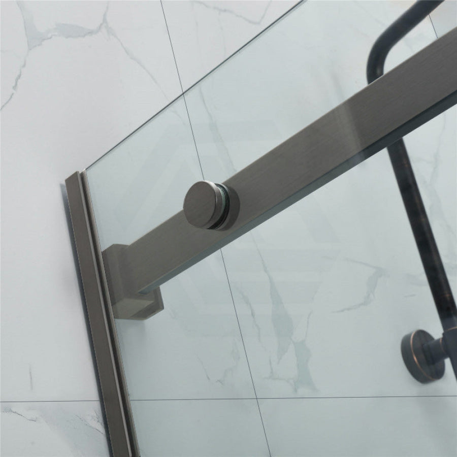 870-1180X2000Mm Gunmetal Grey Sliding Shower Screen L Shape Frameless Square Rail 10Mm Glass