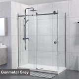 870-1180X2000Mm Gunmetal Grey Sliding Shower Screen L Shape Frameless Square Rail 10Mm Glass