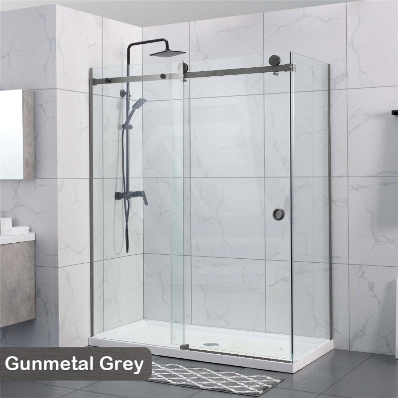 870-1180X2000Mm Gunmetal Grey Sliding Shower Screen L Shape Frameless Square Rail 10Mm Glass