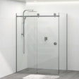 Tempered Glass Frameless L Shape Shower Screen Sliding Round Handle Gunmetal Grey