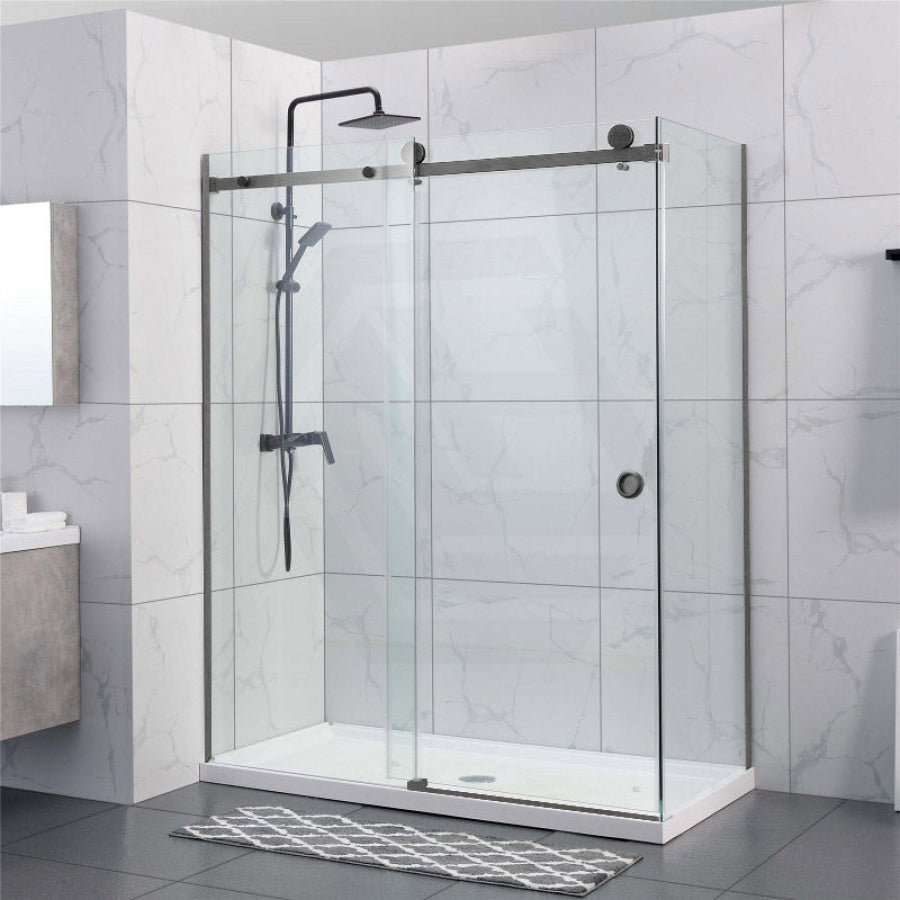 870-1180X2000Mm Gunmetal Grey Sliding Shower Screen L Shape Frameless Square Rail 10Mm Glass