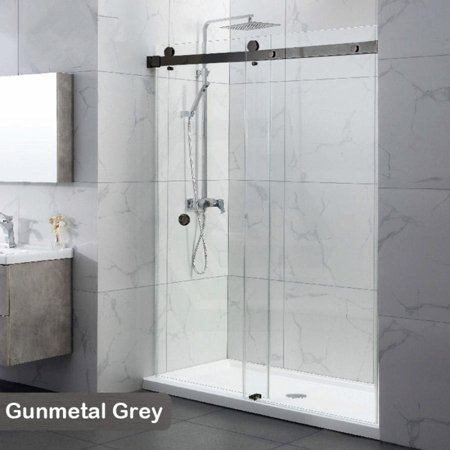 870-1180X2000Mm Wall To Sliding Shower Screen Frameless Gunmetal Grey Stainless Steel Square Rail