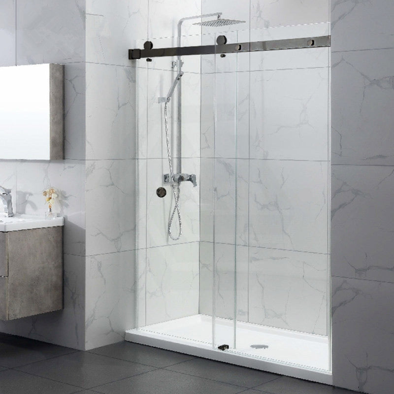 870-1180X2000Mm Wall To Sliding Shower Screen Frameless Gunmetal Grey Stainless Steel Square Rail