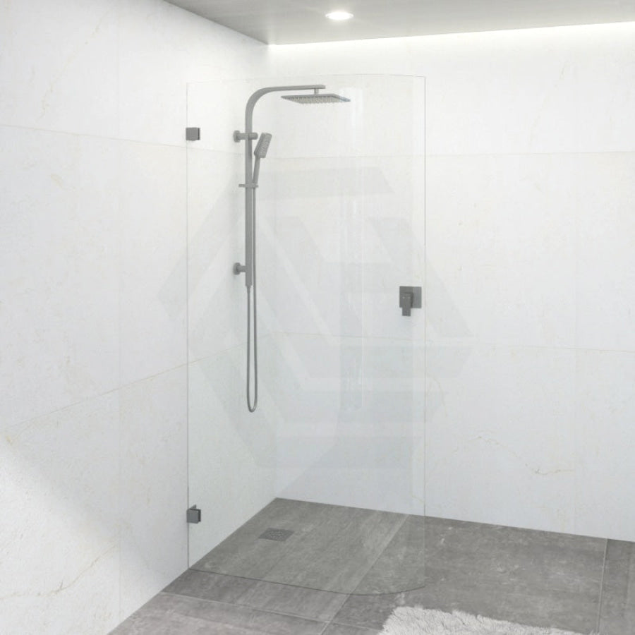 900/1000/1100X2100Mm Frameless Edge Curved Shower Screen Single Door Fixed Panel 10Mm Glass Gunmetal