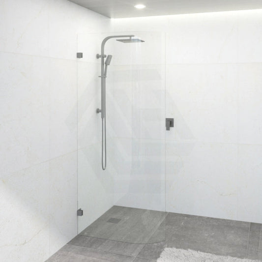 900/1000/1100X2100Mm Frameless Edge Curved Shower Screen Single Door Fixed Panel 10Mm Glass Gunmetal