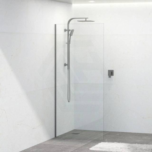 Tempered Glass Frameless Shower Screen Single Fixed Panel Gunmetal Grey