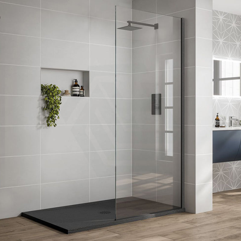 900/1000/1200X2000Mm Frameless Shower Screen Single Door Fixed Panel 10Mm Glass Gunmetal Grey