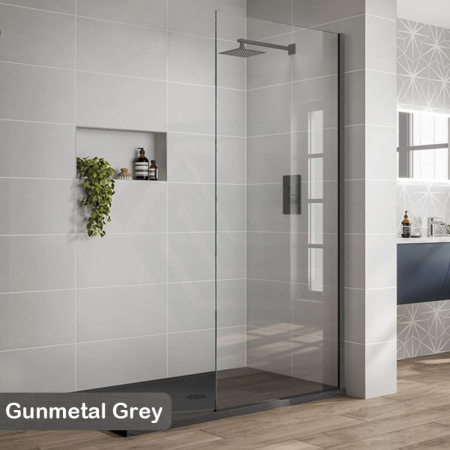 900/1000/1200X2000Mm Frameless Shower Screen Single Door Fixed Panel 10Mm Glass Gunmetal Grey