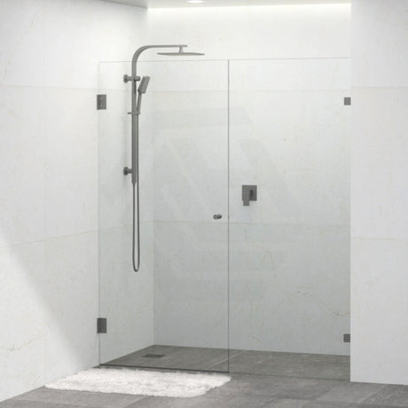 Tempered Glass Frameless Shower Screen Wall To Wall 2 Panels Pivot 940-1425mm Gunmetal Grey