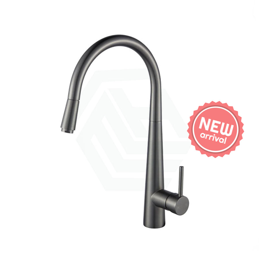 M#1(Gunmetal Grey) Euro Round Gunmetal Grey 360 Swivel Pull Out Kitchen Sink Mixer Tap Solid Brass