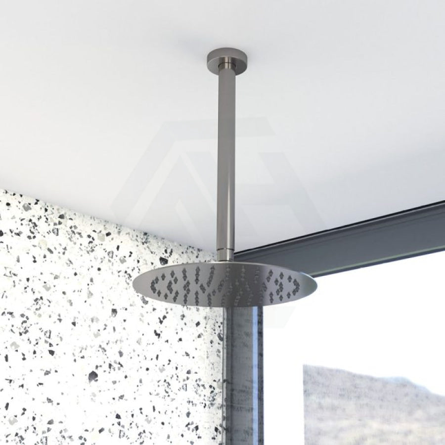 M#1(Gunmetal Grey) Fienza 300Mm Round Gun Metal Ceiling Shower Dropper Gunmetal Grey Arms