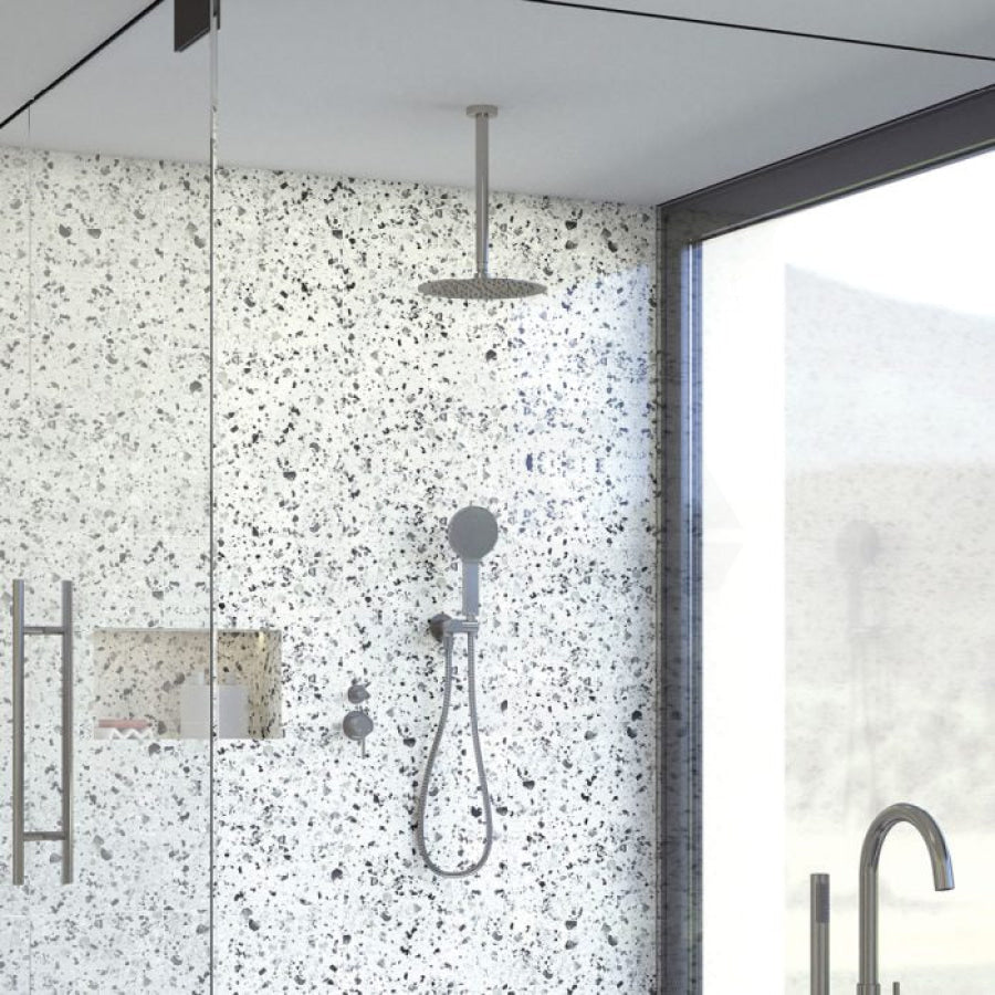 M#1(Gunmetal Grey) Fienza 300Mm Round Gun Metal Ceiling Shower Dropper Gunmetal Grey Arms