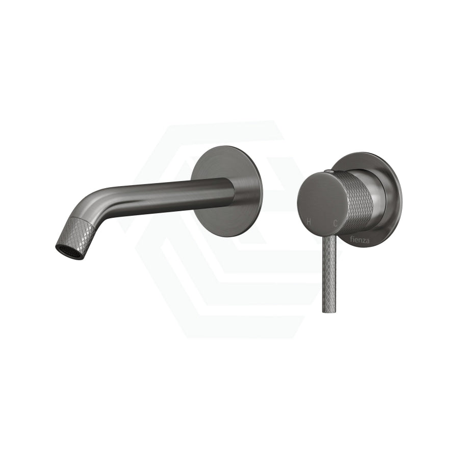 M#1(Gunmetal Grey) Fienza Axle 160/200Mm Wall Basin Bath Mixer Set Small Round Plates Bath/Basin