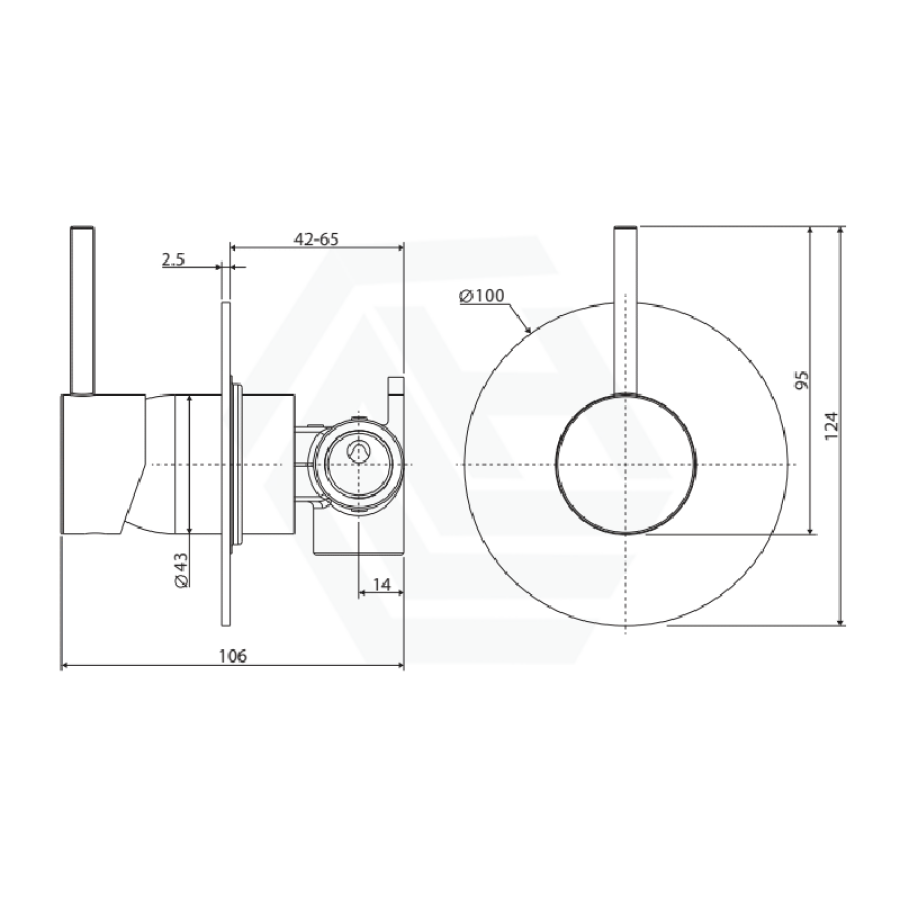 Fienza Kaya 100mm Wall Mixer Gunmetal Grey for Shower and Bathtub