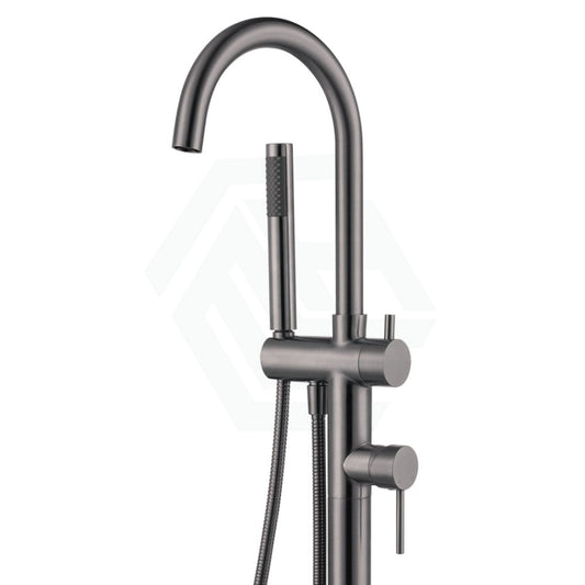 M#1(Gunmetal Grey) Fienza Kaya Floor Mounted Bath Mixer With Hand Shower Gun Metal Round Mixers