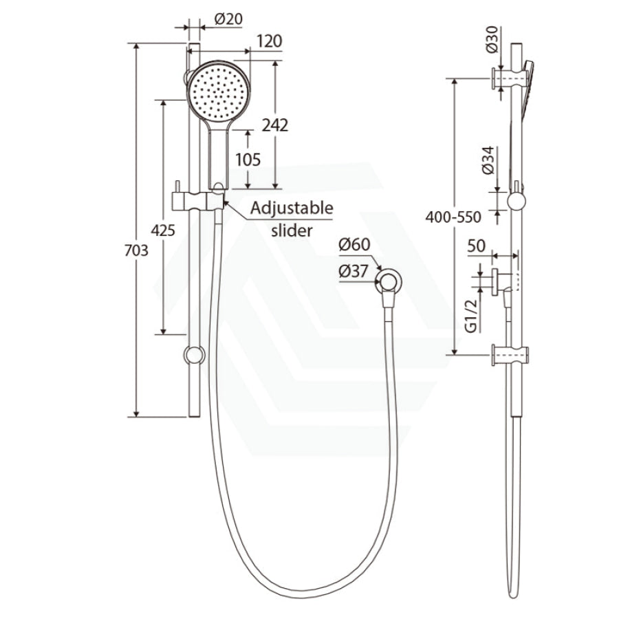 Fienza Kaya Gun Metal Shower Rail With Handheld