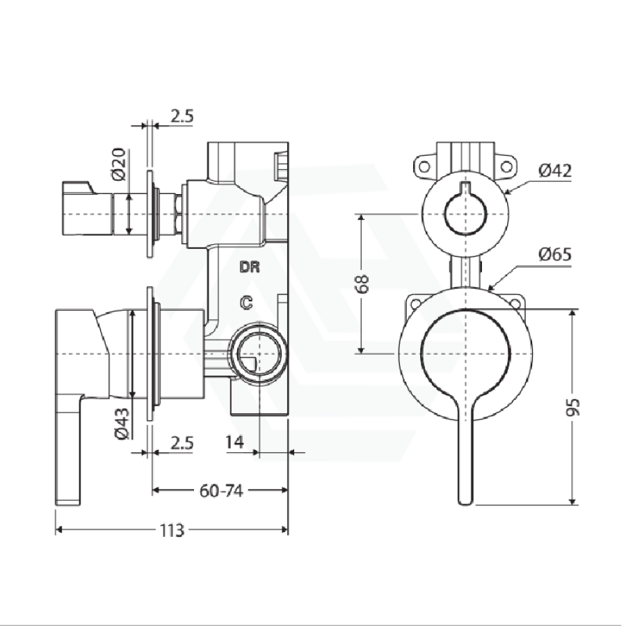 M#1(Gunmetal Grey) Fienza Sansa Wall Diverter Mixer Gun Metal Small Round Plates Gunmetal Grey