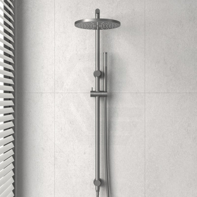 M#1(Gunmetal Grey) Norico 10 Inch 250Mm Round Brushed Gunmetal Grey Twin Shower Station Top Inlet