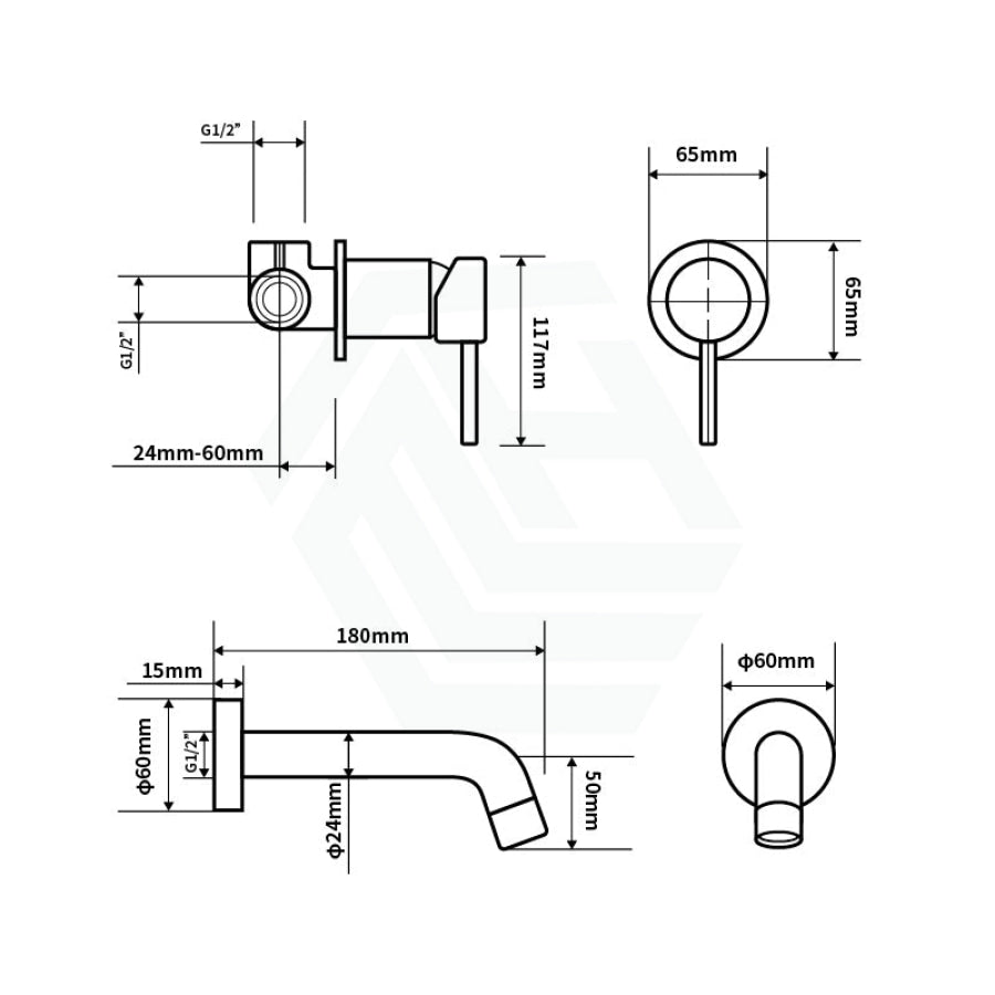 Norico Gunmetal Grey Solid Brass Wall Tap Set With Mixer For Bathtub And Basin