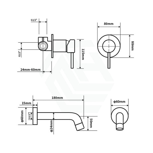 Norico Gunmetal Grey Solid Brass Wall Tap Set With Mixer For Bathtub And Basin