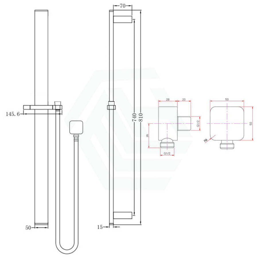 G#1(Gold) Norico Esperia Square Brushed Gold Shower Rail With 3 Mode Handheld Set