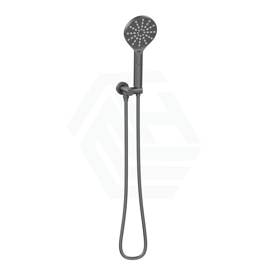 M#1(Gunmetal Grey) Norico Round Brushed Gunmetal Grey 3 Functions Handheld Shower With Wall Bracket