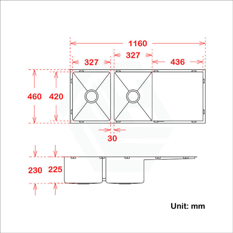 1160X460X230Mm 1.2Mm Rose Gold Handmade Top/undermount Double Bowls Kitchen Sink