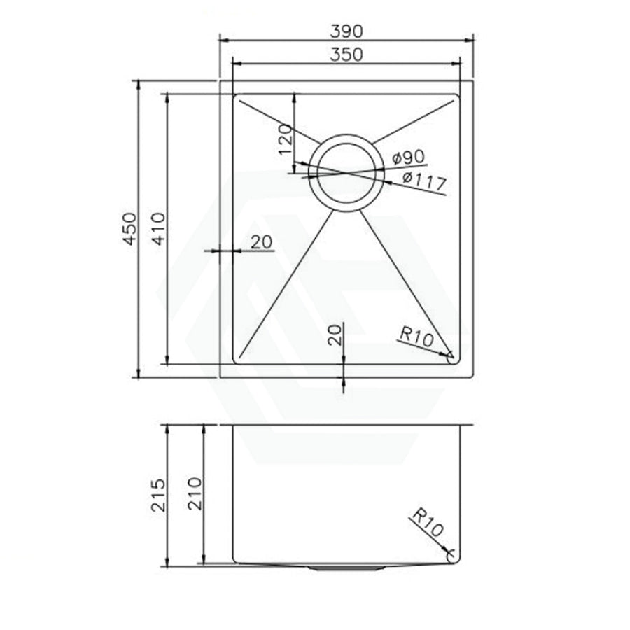 390X450X215Mm Brushed Gunmetal / Black Pvd Kitchen Sink Single Bowl Top/undermount